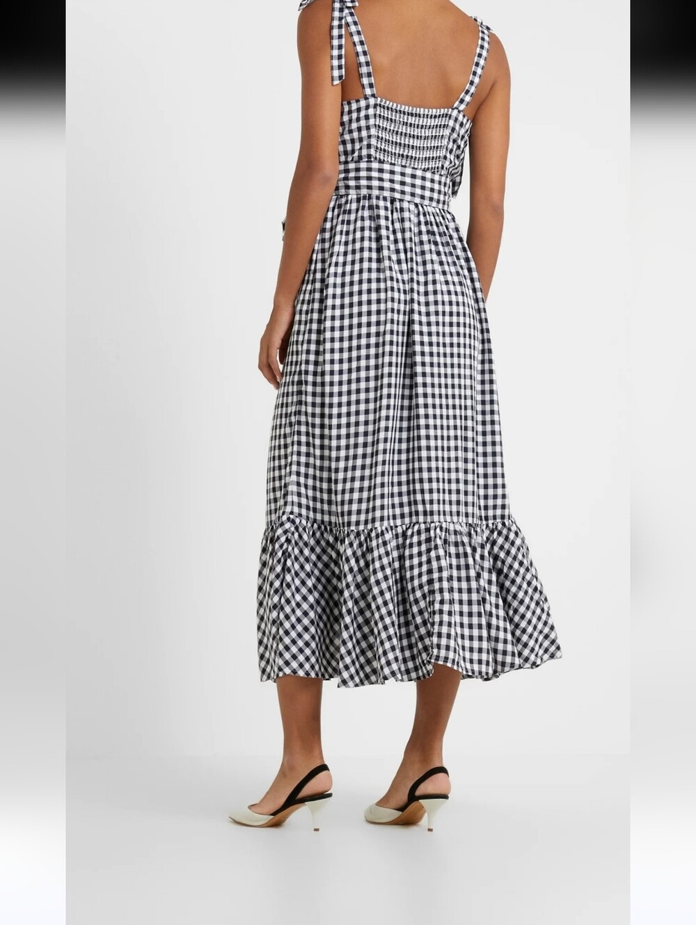 J. Crew Gingam Checkered Button Front Shoulder Tie Midi Dress - 14 Tall - Picture 2 of 10